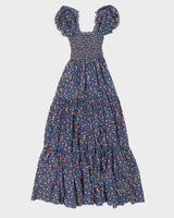 Vintage 80s Lounge About Shirred Floral Cotton Dress - XS