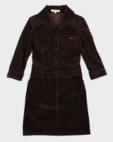 Y2K 00s Barbie Brown Long Sleeve Cord Dress - M