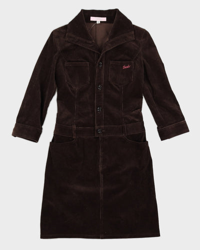 Y2K 00s Barbie Brown Long Sleeve Cord Dress - M