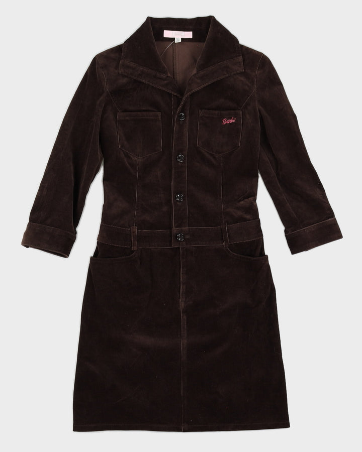 Y2K 00s Barbie Brown Long Sleeve Cord Dress - M