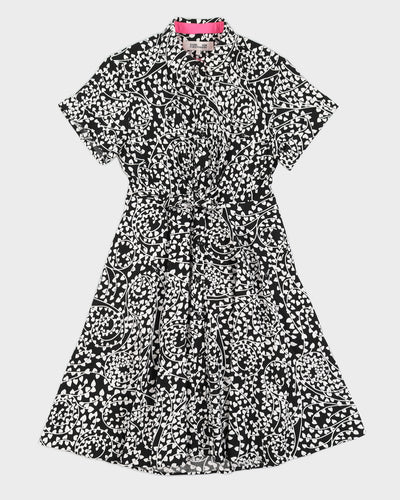 Diane Von Furstenberg Black & White Heart Print Button Down Dress - M