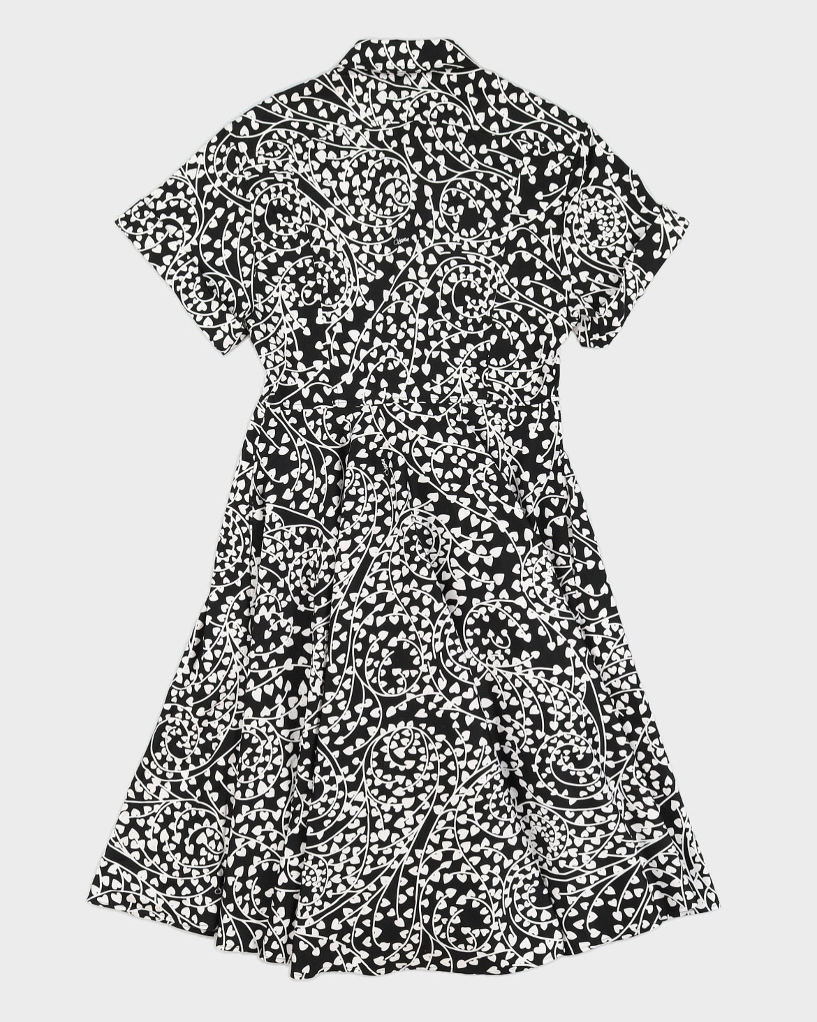 Diane Von Furstenberg Black & White Heart Print Button Down Dress - M