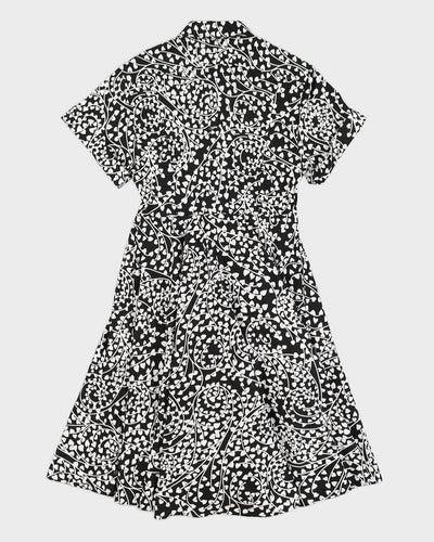 Diane Von Furstenberg Black & White Heart Print Button Down Dress - M