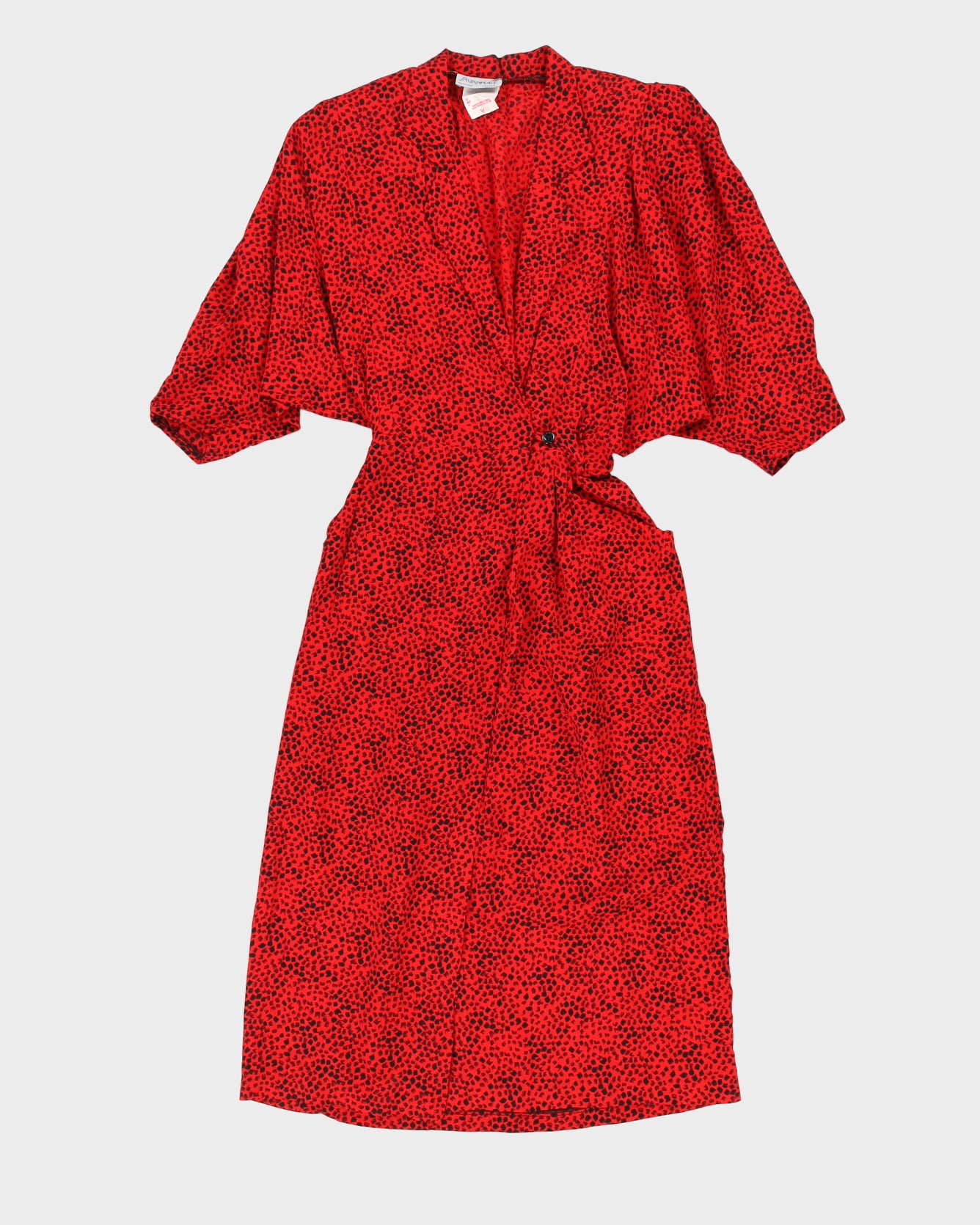 1980s Red Patterned Dress - XS