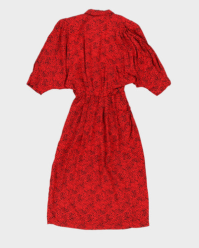 1980s Red Patterned Dress - XS