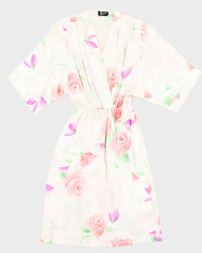 1990s White Floral Tea Dress - S