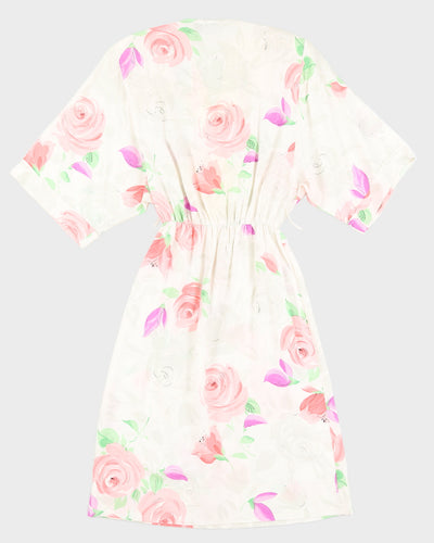 1990s White Floral Tea Dress - S