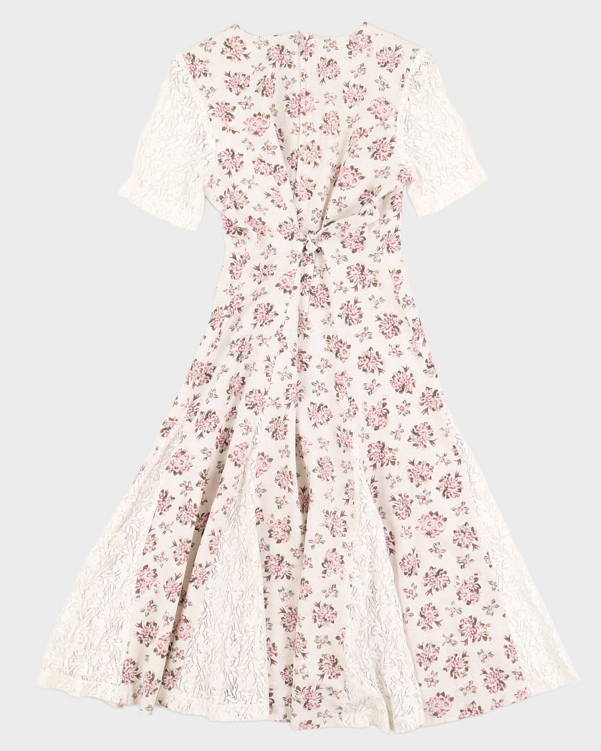 Beige With Pink Floral Pattern Midi Dress - S