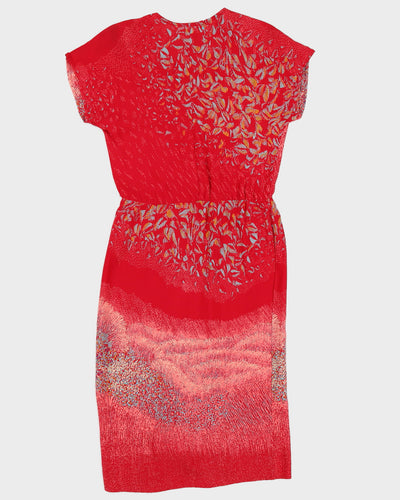 1990s Red Patterned Midi Dress - S / M