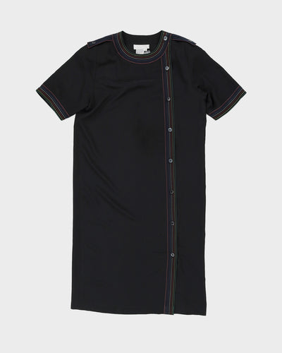 1980s Black Rainbow Stitch Dress - M