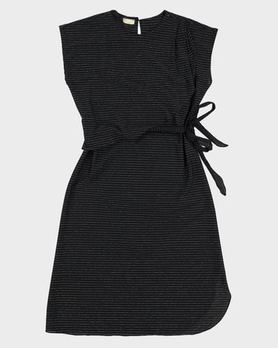 1980s Silver Striped Black Dress - S