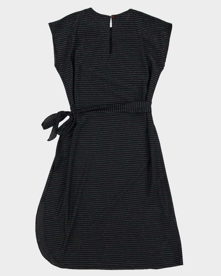 1980s Silver Striped Black Dress - S