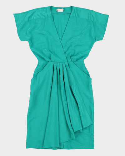 1980s Turquoise V Neck Dress - S