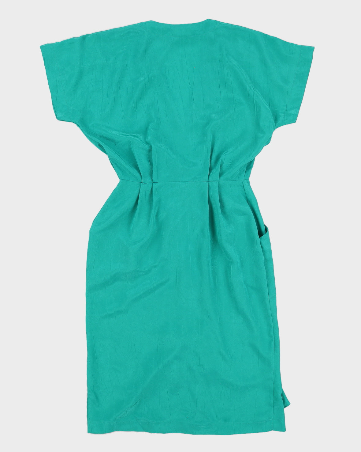 1980s Turquoise V Neck Dress - S