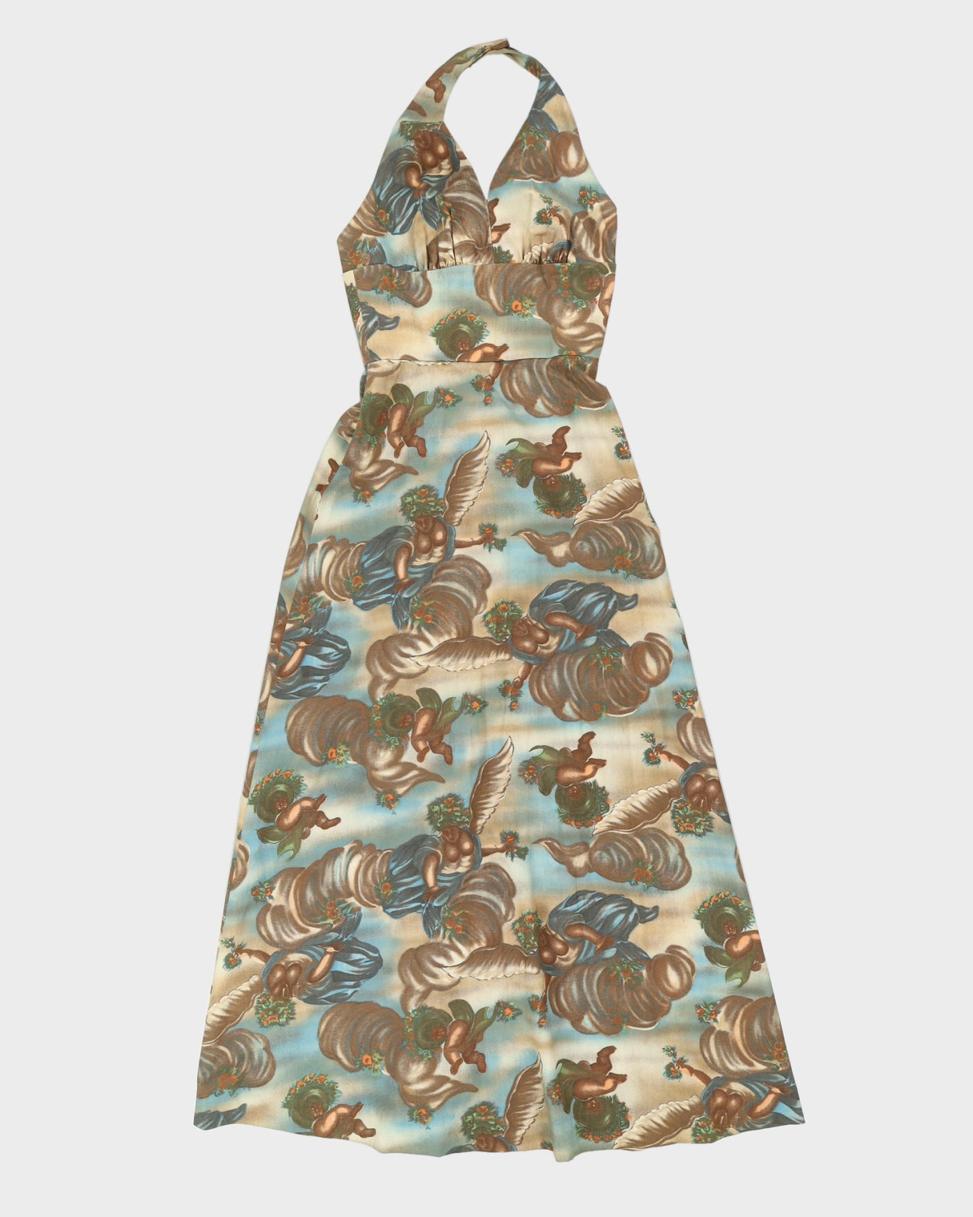 Cherub Print 1970s Halter Neck Maxi Dress - XS