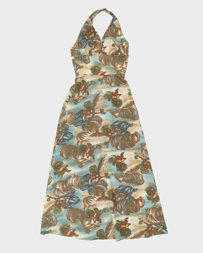 Cherub Print 1970s Halter Neck Maxi Dress - XS