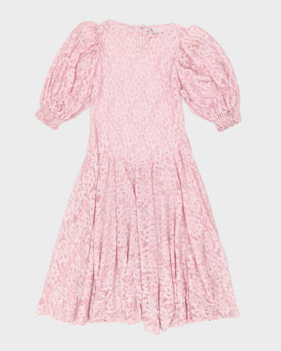 1980s Pink Lace Sheer Janine Giorgenti Dress - XS