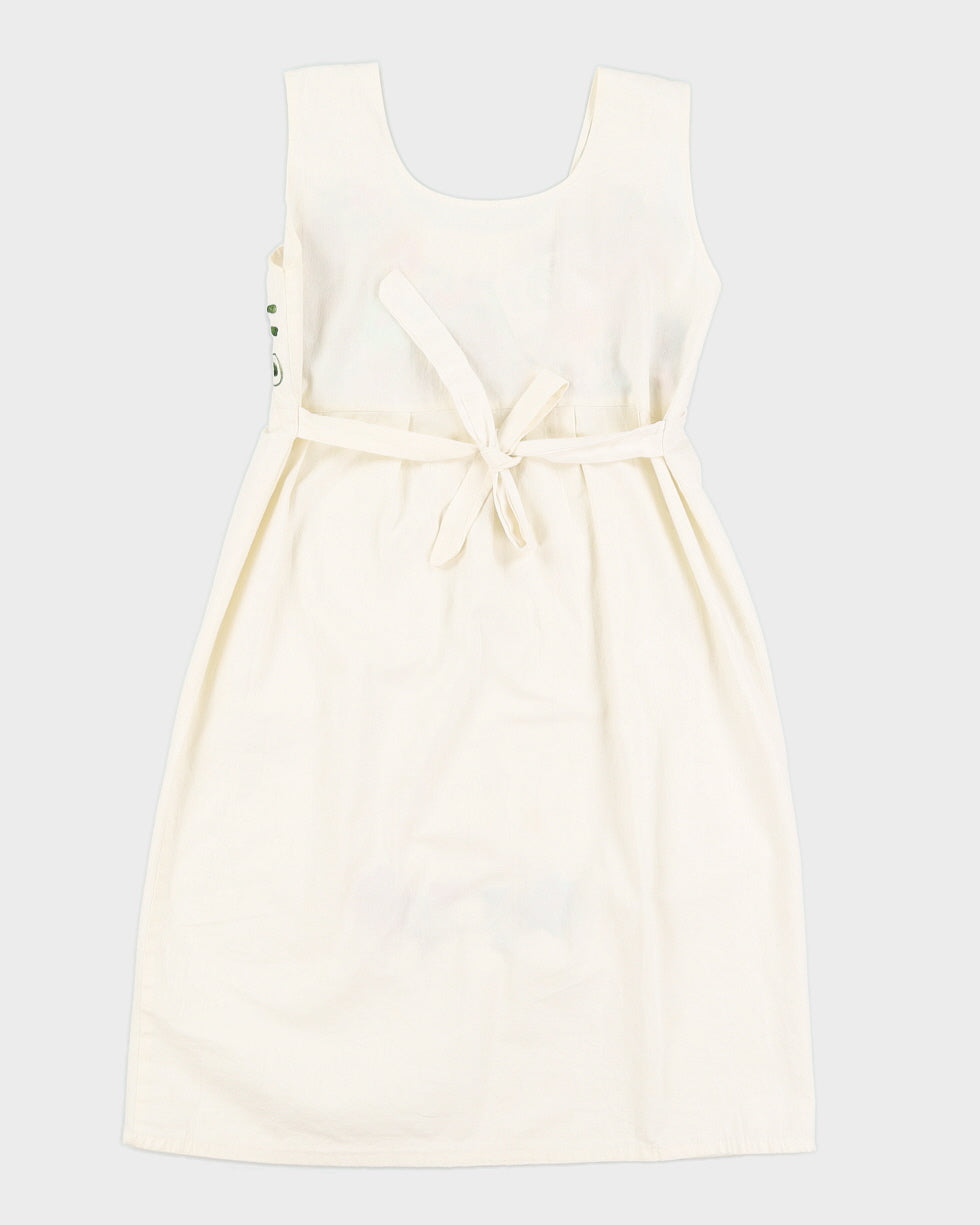 Vintage Floral Embroidered White Summer Dress - XS
