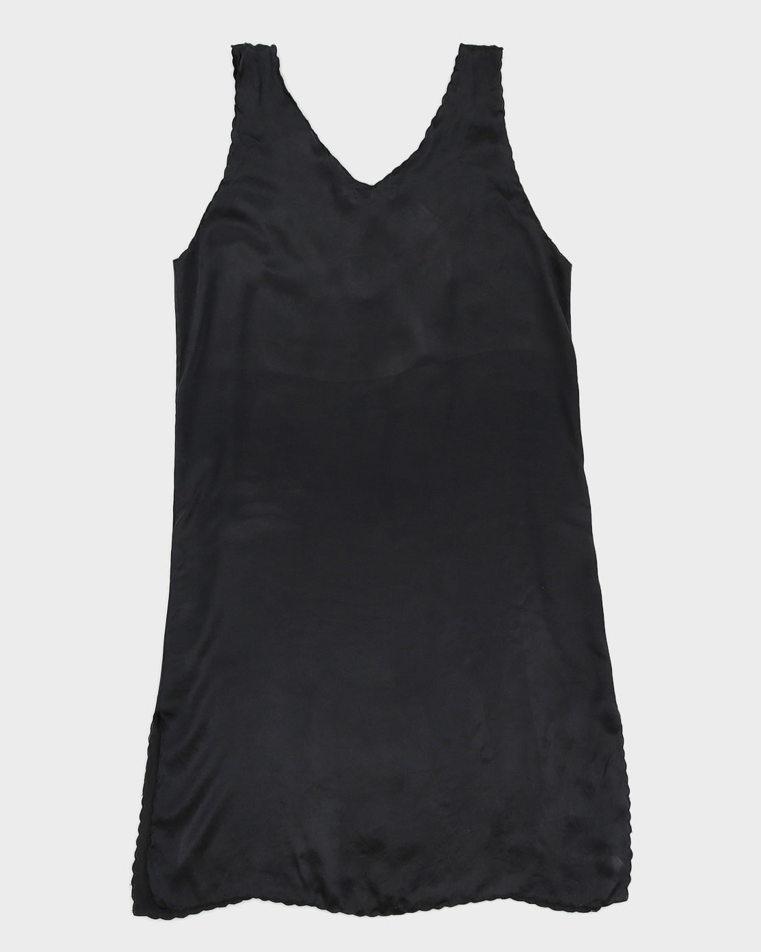Vintage Silk Black Floral Slip Dress - M