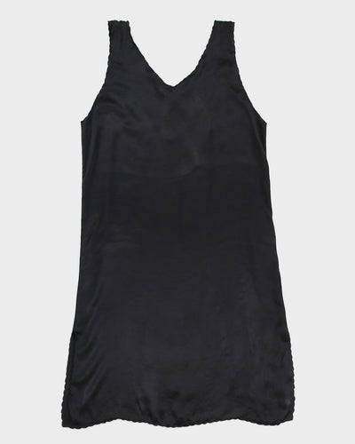 Vintage Silk Black Floral Slip Dress - M
