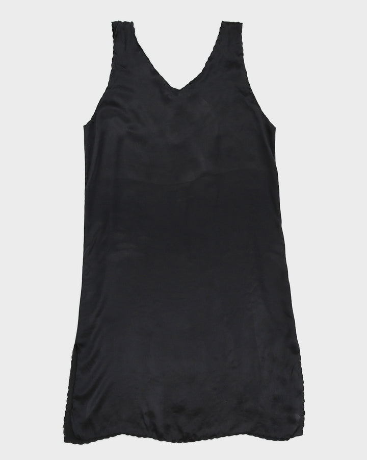 Vintage Silk Black Floral Slip Dress - M