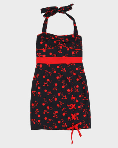 00s Cherry Print Halter Neck Dress - XXS