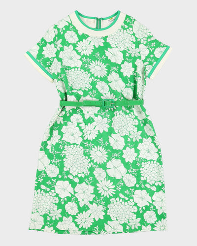 Vintage 1970s Green Floral Dress - L
