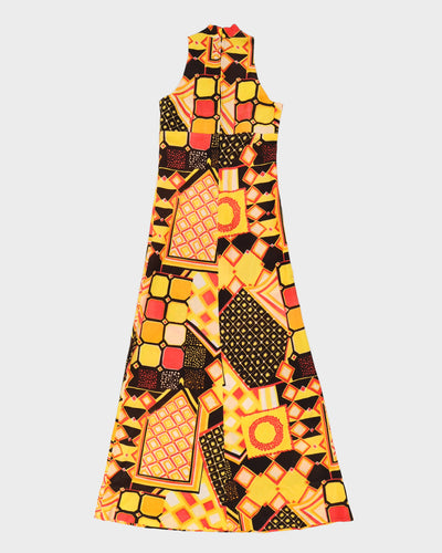 Vintage 1970s Orange Patterned Maxi Dress - XS