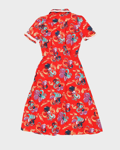 1990s Red Patterned Tea Dress - S