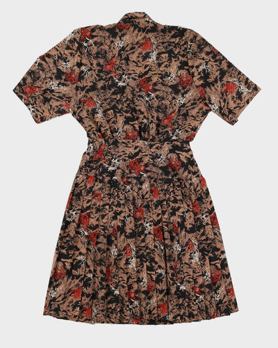 Brown Patterned Tea Dress - M