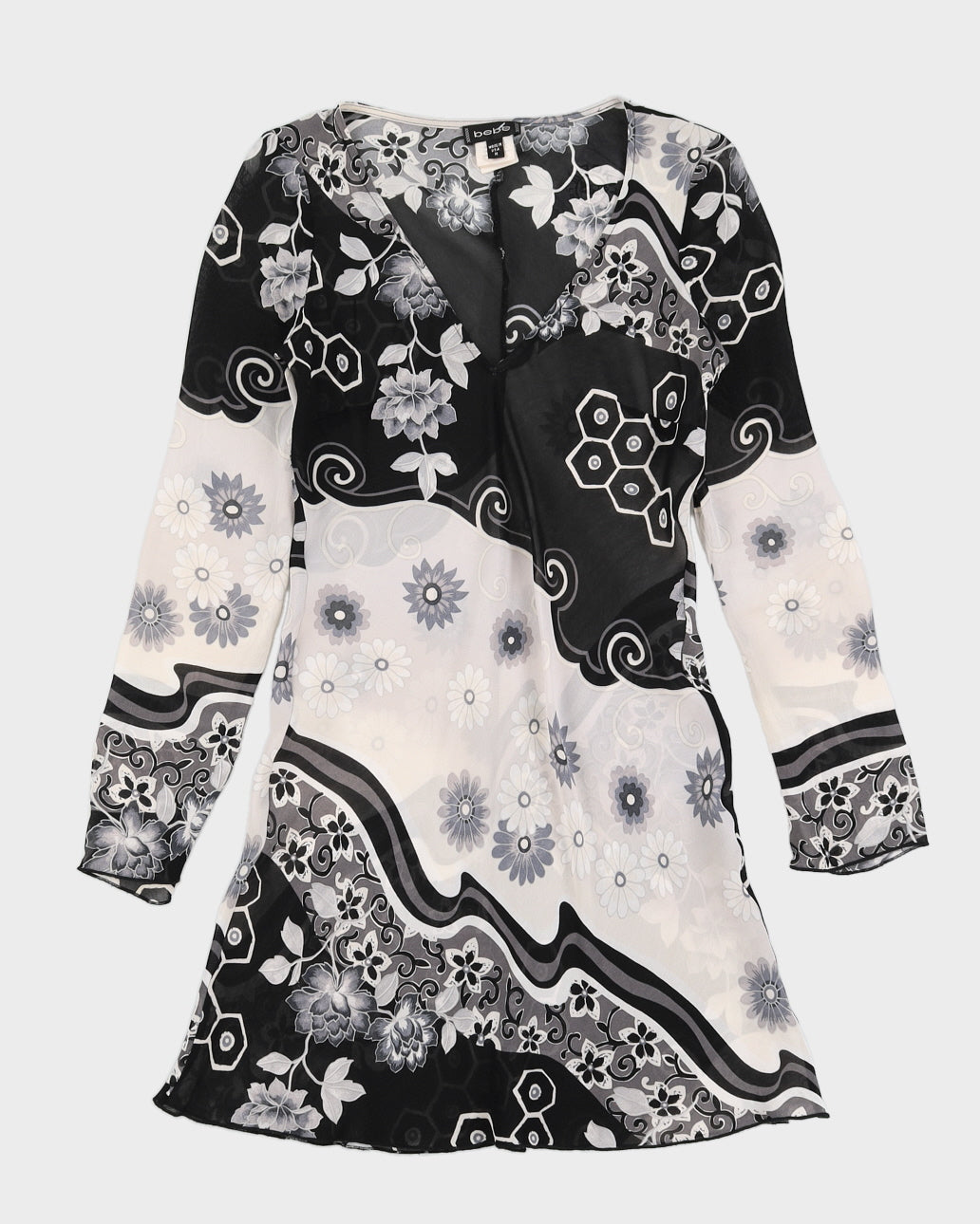 Y2K 00s Bebe Black &amp; White Floral Mini Dress - M