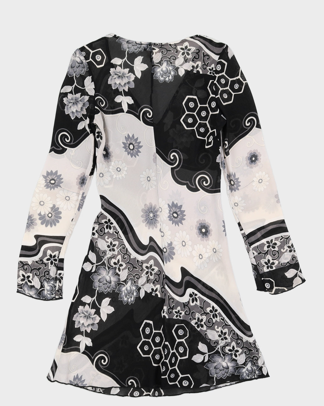 Y2K 00s Bebe Black &amp; White Floral Mini Dress - M