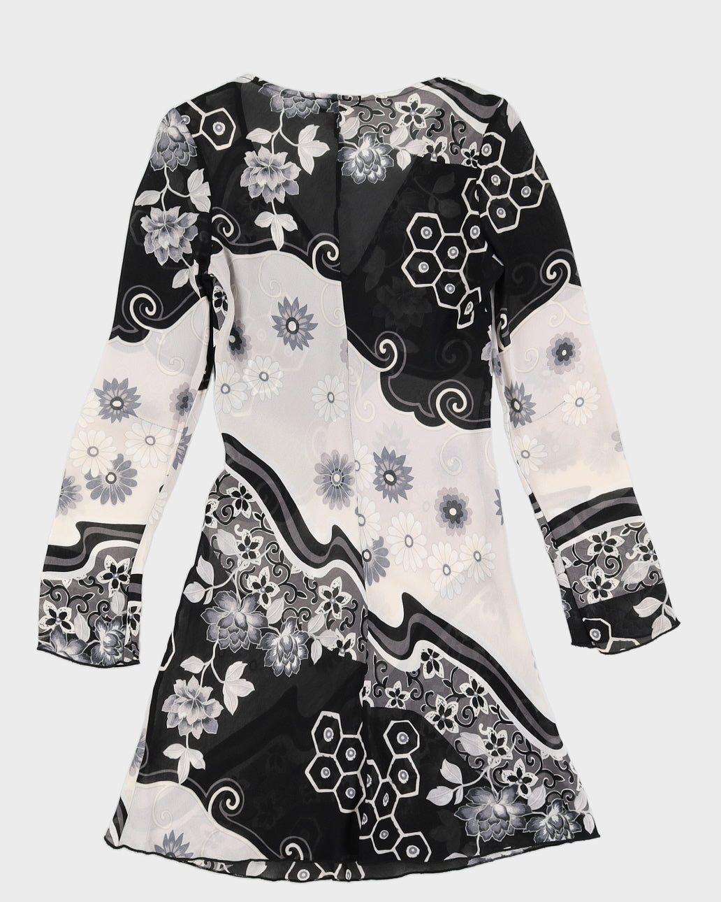 Y2K 00s Bebe Black & White Floral Mini Dress - M