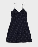 Vintage 90s Lauren By Ralph Lauren Navy Polka Dot Mini Dress - XS
