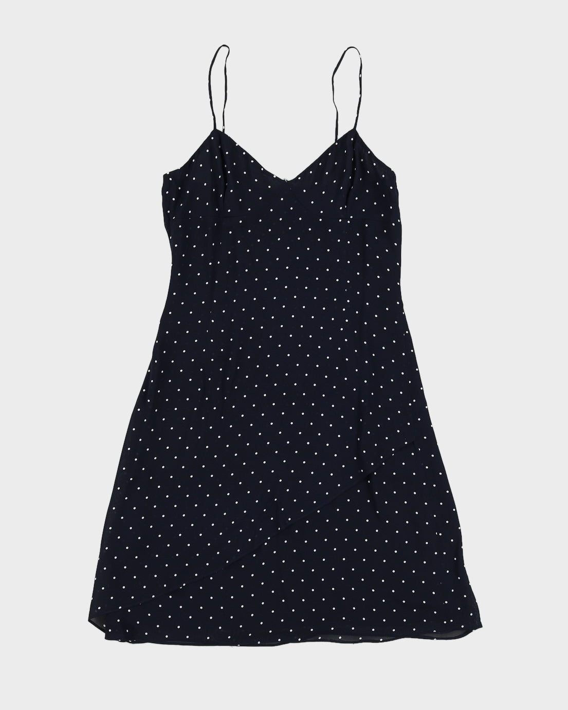 Vintage 90s Lauren By Ralph Lauren Navy Polka Dot Mini Dress - XS