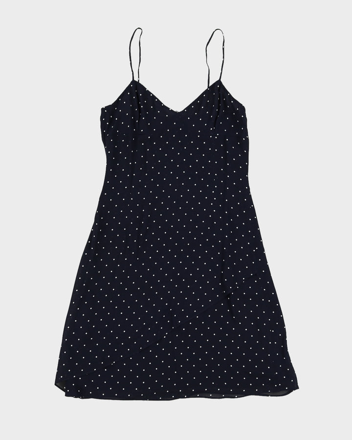 Vintage 90s Lauren By Ralph Lauren Navy Polka Dot Mini Dress - XS