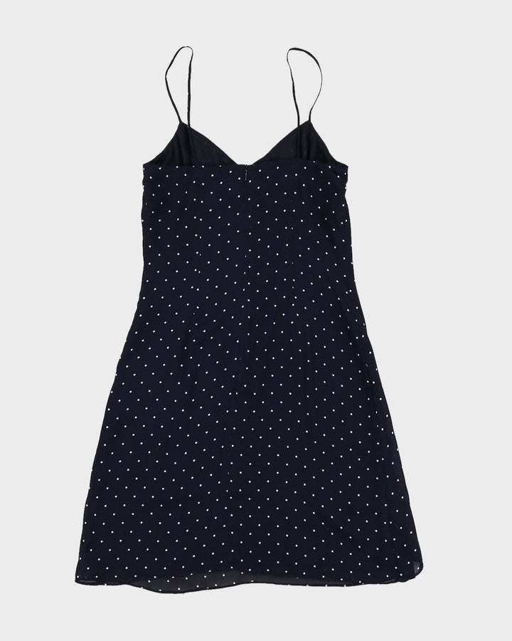 Vintage 90s Lauren By Ralph Lauren Navy Polka Dot Mini Dress - XS