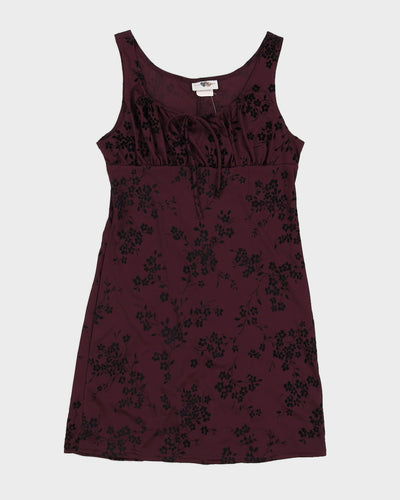Vintage 90s Heart Soul Purple Tie Front Floral Mini Dress - L