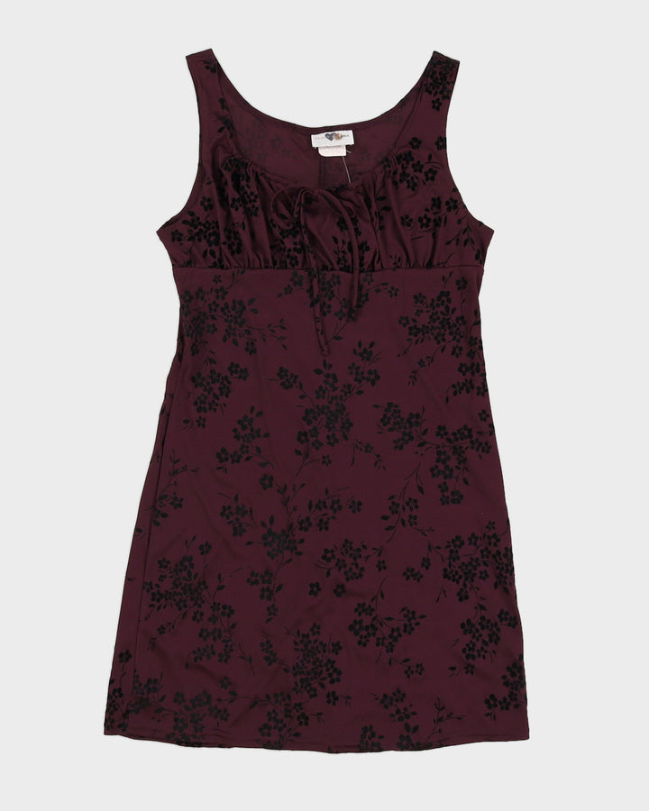 Vintage 90s Heart Soul Purple Tie Front Floral Mini Dress - L