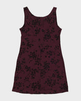 Vintage 90s Heart Soul Purple Tie Front Floral Mini Dress - L