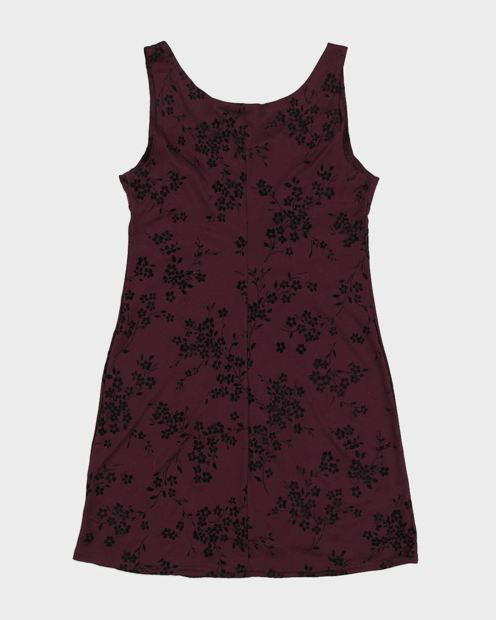 Vintage 90s Heart Soul Purple Tie Front Floral Mini Dress - L