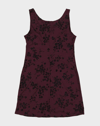Vintage 90s Heart Soul Purple Tie Front Floral Mini Dress - L