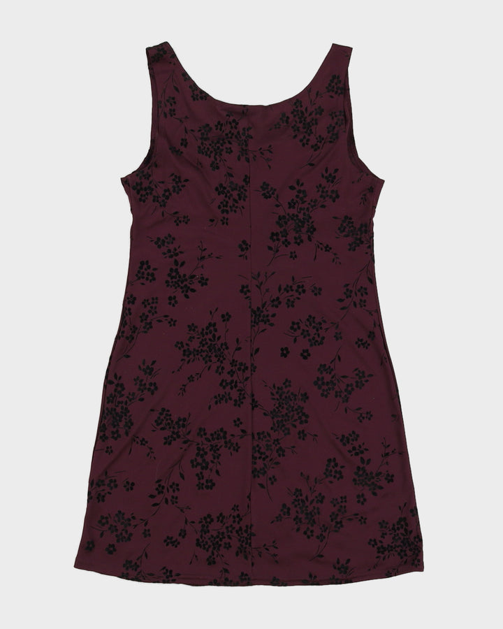 Vintage 90s Heart Soul Purple Tie Front Floral Mini Dress - L