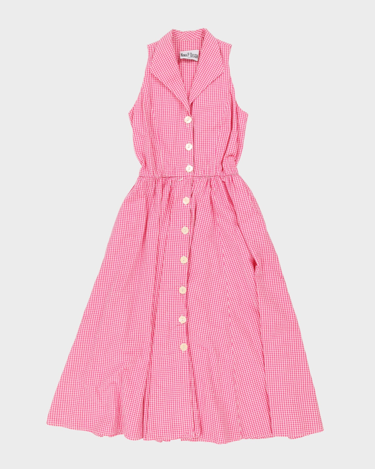 Vintage 80s Nina P. Design Pink Gingham Button Up Dress - M