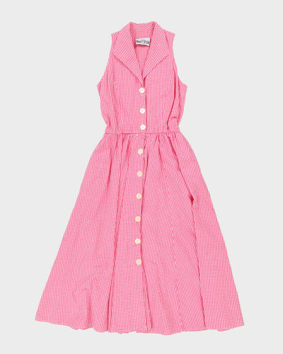 Vintage 80s Nina P. Design Pink Gingham Button Up Dress - M