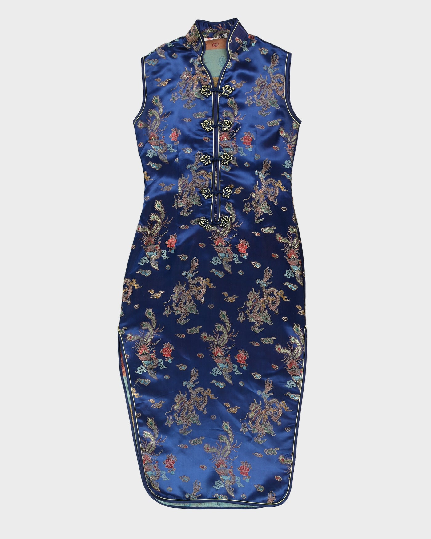 Vintage 90s Hong Yao Sleeveless Blue Cheongsam - M