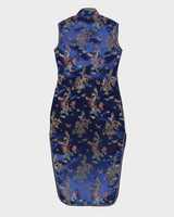Vintage 90s Hong Yao Sleeveless Blue Cheongsam - M