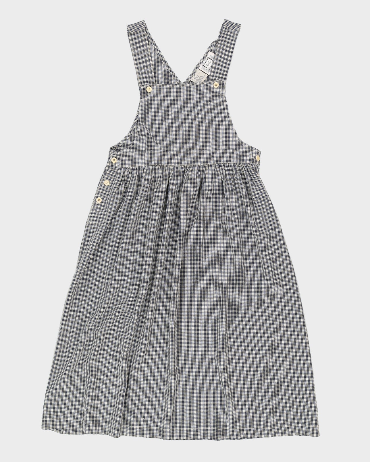 Vintage 90s Erika Blue Gingham Pinafore Dress - M