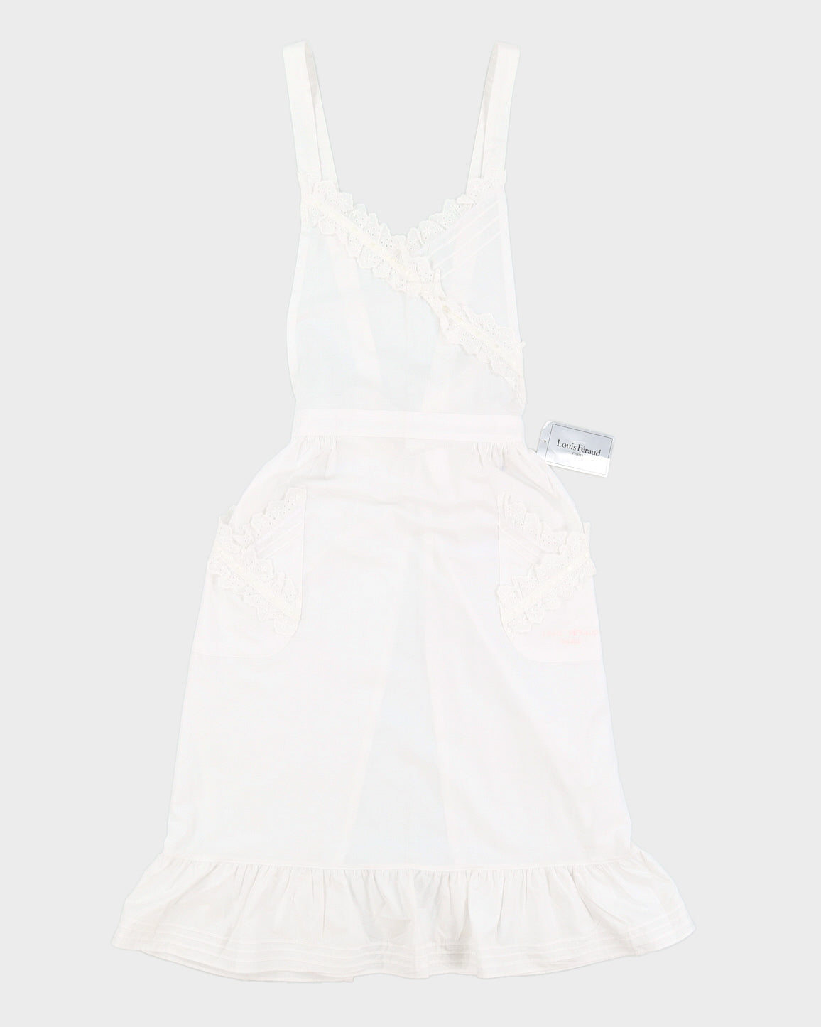 Vintage 70s Louis Feraurd White Broderie Apron Dress - XS/S