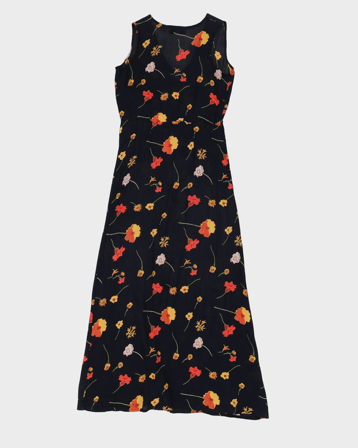 Vintage 90s Smart Set Navy Floral Maxi Dress - M